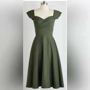 Stop Staring! Alicia Estrada Sz 1X 50s Dress Olive Green Houndstooth Madmen